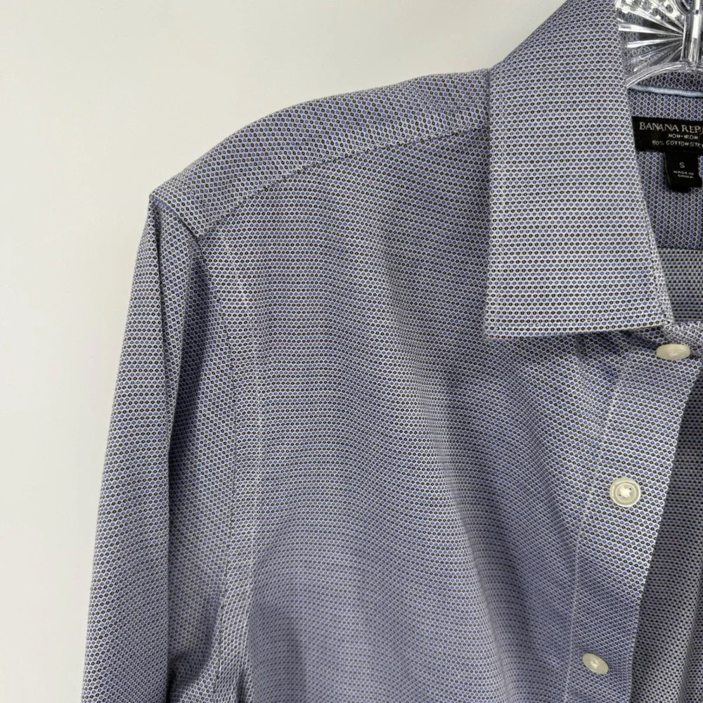 Banana Republic Non Iron Cotton‎ Stretch Geo Micro Print Dress Shirt Mens Size S